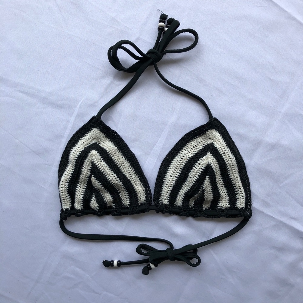H&M Black and White Crochet Triangle Top